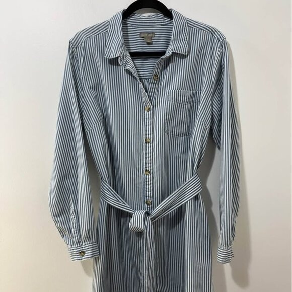Pinstripe Casual Long Sleeve Basic Button Front Falls Creek Shirt Dress [size L] - Picture 2 of 10